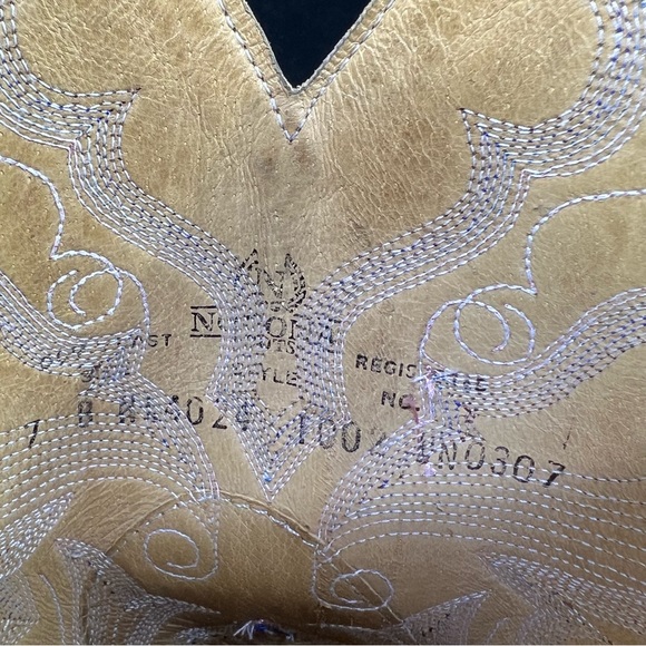 Nocona Brown/Pink/Blue Leather Western Cowgirl Boots Women's Size 7B - Picture 8 of 9